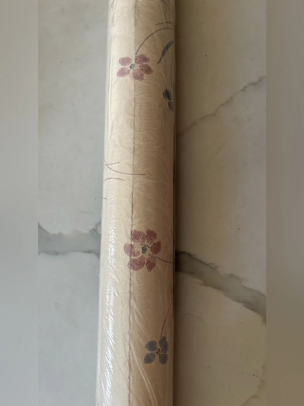 One Roll Wallcoverings Cream Wallpaper Roll - Cream with Pink Blue Flower